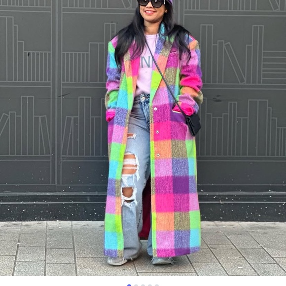 NastyGal Multi Check Single Breasted Tailored oversized Coat size S-M - Picture 2 of 3